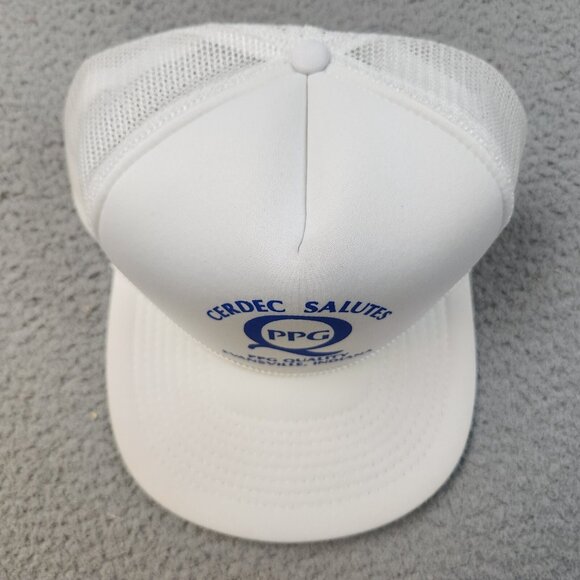 Vintage Trucker Hat Snapback Cap Cerdec Slutes PPG Evansville IN White Rope Foam - Picture 2 of 10
